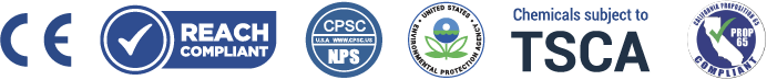 Certificações internacionais: CE, REACH Compliant, CPSC, US EPA, TSCA e California Proposition 65 Compliant
